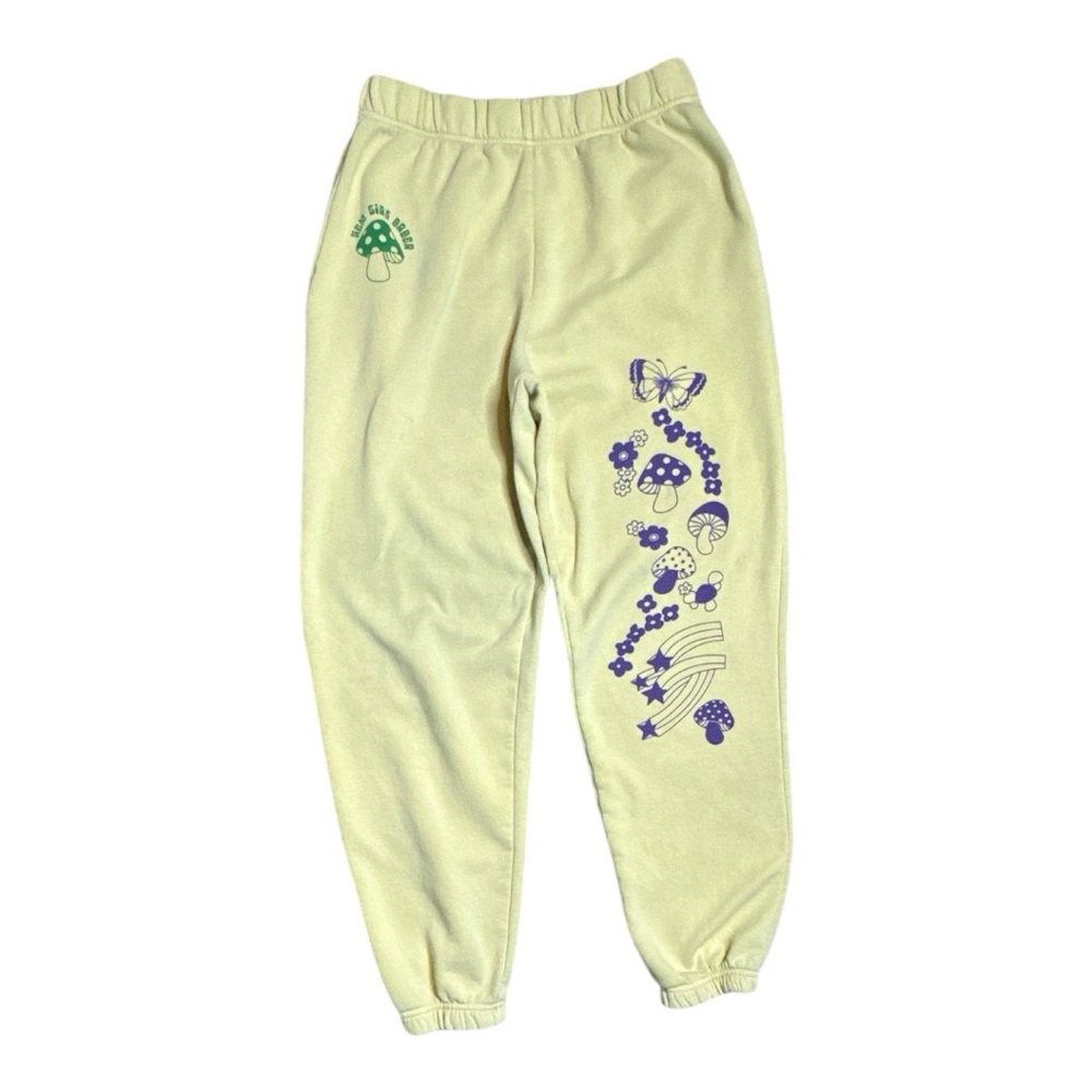 NEW GIRL ORDER MUSHROOM BUTTERFLY GRAPHIC JOGGER SWEATPANTS PASTEL YELLOW SIZE 8 - Picture 2 of 11